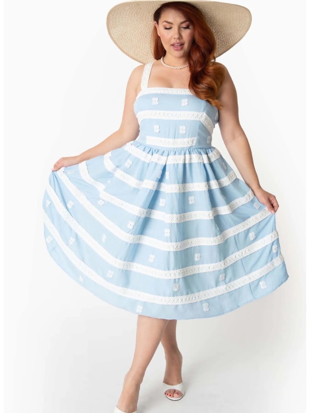 NWT Barbie x Unique Vintage Blue & White Suburban Shopper Sundress - XL - US14